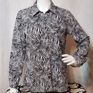 Elementz Roll Tab Long Sleeve Zebra Button Up Lightweight Business Casual Medium
